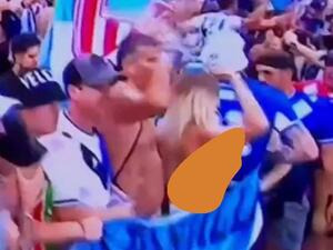 مشجعة عارية الصدر تثير ضجة مباراة الأرجنتين وفرنسا