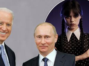 بايدن وبوتن مع بطلة مسلسل وينزداي