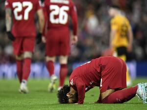 صلاح يحتفل بهدفه (المصدر: أ ف ب)