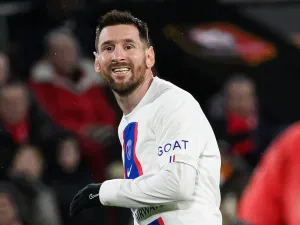 Paris Saint-Germain's Argentine forward Lionel Messi reacts during the French L1 football match between Stade Rennais FC and Paris Saint-Germain (PSG) at the Roazhon Park stadium in Rennes, western France, on January 15, 2023. (Photo by LOIC VENANCE / AFP)