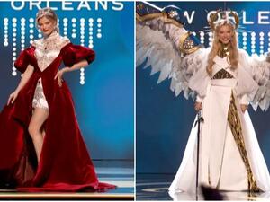 ملكة جمال أوكرانيا (يمين) ملكة جمال روسيا (يسار) في مسابقة ملكة جمال الكون 2023