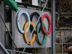 In this picture taken on November 20, 2022, the Olympic rings are pictured at the Okurayama Ski Jump Stadium in Sapporo. Sapporo is viewed as a leading contender for the 2030 Winter Olympics but is likely to face rival bids from other previous Olympic hosts such as Salt Lake City and Vancouver. (Photo by Yuichi YAMAZAKI / AFP)