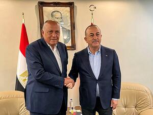 وزير الخارجية المصري سامح شكري مع نظيره التركي مولود جاويش أوغلو في أضنة
