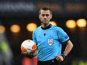 French referee Clement Turpin looks on during the UEFA Europa League final football match between Villarreal CF and Manchester United at the Gdansk Stadium in Gdansk on May 26, 2021. / AFP / POOL / Adam Warzawa
