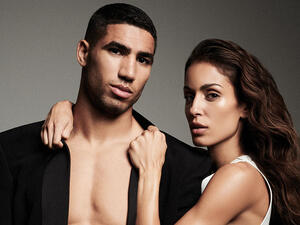 أشرف حكيمي وزوجته هبة عبوك