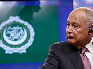 أحمد أبو الغيط ، الأمين العام لجامعة الدول العربية خلال مؤتمر صحفي