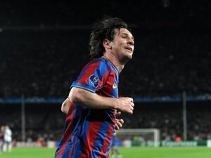 ليونيل ميسي يحتفل بثلاثيته الأولى في دوري الأبطال عام 2010 (المصدر: أ ف ب)