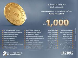  Burgan Bank Announces the Names of the Monthly Draw Winners of Kanz Account 