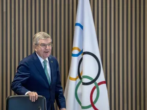 International Olympic Committee (IOC) President Thomas Bach arrives for the IOC Executive Board meeting at the Olympic House in Lausanne, Switzerland on December 5, 2022. (Photo by DENIS BALIBOUSE / POOL / AFP)
