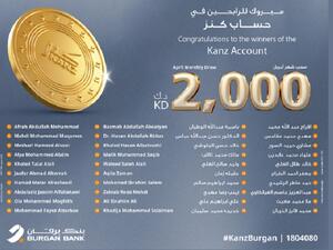 Burgan Bank Announces the Names of the Monthly Draw Winners of Kanz Account 