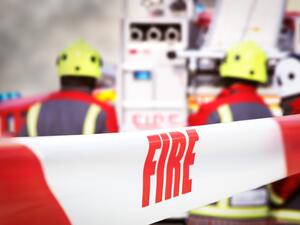 Firefighters at the scene of the fire at at recycling plant in Richmond, Indiana.