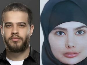 الفنان المعتزل أدهم النابلسي وإنجي خوري وهي ترتدي الحجاب