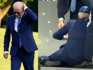 عين وصابت.. بايدن يتلقى خبطة على الراس بعد ساعات من سقوطه على الارض (فيديو)