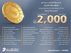 Burgan Bank Announces the Names of the Monthly Draw Winners of Kanz Account 