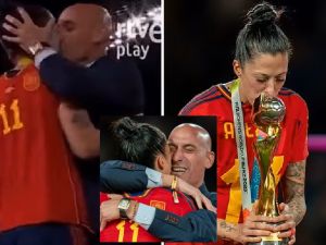 قبلة من رئيس الاتحاد الإسباني لكرة القدم للاعبة جينيفر هيرموسو