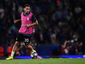 Inter Milan's Turkish midfielder #20 Hakan Calhanoglu warms up ahead of the UEFA Champions League final football match between Inter Milan and Manchester City at the Ataturk Olympic Stadium in Istanbul, on June 10, 2023. (Photo by Marco BERTORELLO / AFP)