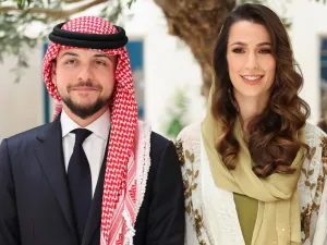 ولي العهد الأردني الأمير الحسين بن عبد الله الثاني، والأميرة رجوة،