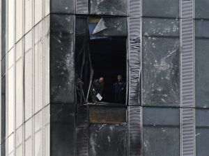 اضرار الحقها هجوم اوكراني بطائرة مسيرة في مبنى في موسكو