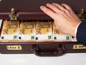 24-hour half-open briefcase full of euro banknotes