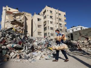 The largest bakery in Gaza was destroyed by an Israeli missile Wednesday afternoon. (Mohammed Abed/ AFP)