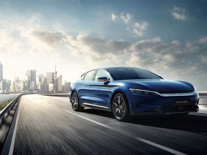 Blue BYD Han EV car