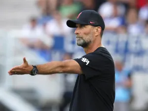 Liverpool's German manager Jurgen Klopp reacts from the sidelines during the pre-season friendly football match between Karlsruhe SC and Liverpool FC in Karlsruhe, western Germany, on July 19, 2023. (Photo by Daniel ROLAND / AFP)