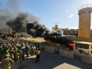 About 7 mortar rounds landed in US embassy compound in Baghdad, minor damage but , no casualties reported. (Ameer Al Mohmmedaw/ Getty/ AFP)