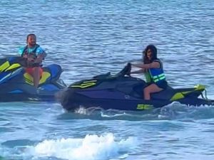 Drake and Camila Cabello canoodle and ride jet skis together at Turks & Caicos hotspot Noah's Ark Beach Club. (X)