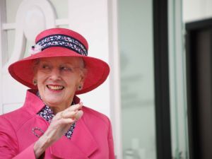 Denmark 08-25-23 Queen Margrethe II at the opening of the danish newspaper cartoonist museum at Den Gamle By, Aarhus.