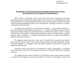 South Africa filing a case against Israel