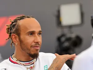 Mercedes' British driver Lewis Hamilton speaks to the press ahead of the Abu Dhabi Formula One Grand Prix at the Yas Marina Circuit in the Emirati city of Abu Dhabi on November 23, 2023. (Photo by Giuseppe CACACE / AFP)