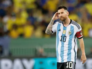 Argentina's forward Lionel Messi gestures during the 2026 FIFA World Cup South American qualification football match between Brazil and Argentina at Maracana Stadium in Rio de Janeiro, Brazil, on November 21, 2023. (Photo by Daniel RAMALHO / AFP)