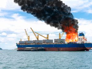 cargo ship burning out