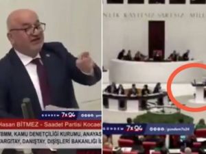 نائب تركي يسقط على الأرض خلال حديثه عن الحرب في غزة