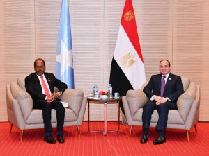 الرئيسان المصري والصومالي خلال مباحثات على هامش القمة العربية بالجزائر في نوفمبر 2022