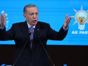 Turkish President Recep Tayyip Erdogan speaks during the presentation of the Justice and Development Party's (AK Party) election manifesto at the AK Party Congress Centre in Ankara, on January 30, 2024. (Photo by Adem ALTAN / AFP)