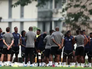 Ivory Coast's players attends a training session in Abidjan on February 6, 2024 on the eve of the 2024 Africa Cup of Nations (CAN) semi final football match between Ivory Coast and DR Congo. (Photo by FRANCK FIFE / AFP)