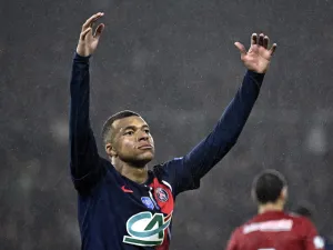 Paris Saint-Germain's French forward #07 Kylian Mbappe reacts after missing a goal opportunity during the French Cup last sixteen football match between Paris Saint-Germain (PSG) and Brest (Stade Brestois 29) at the Parc des princes stadium in Paris, on February 7, 2024. French forward Kylian Mbappe plays the football match against Lille on February 10, 2024 after having injured his left ankle on February 7 during Coupe de France, declared Paris Saint-Germain's head coach during a press conference, in Paris