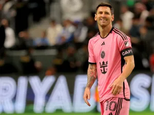 Inter Miami's Argentine forward #10 Lionel Messi looks on during the friendly exhibition match between Saudi Arabia's al-Hilal SFC and the US Inter Miami CF at the Kingdom Arena Stadium in Riyadh on January 29, 2024. (Photo by Fayez NURELDINE / AFP)