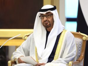 This pool photograph distributed by Russian state agency Sputnik shows President of the United Arab Emirates Sheikh Mohamed bin Zayed Al Nahyan attending a meeting with Russia's President in Abu Dhabi on December 6, 2023. (Photo by Sergei SAVOSTYANOV / POOL / AFP) President Sheikh Mohamed bin Zayed Al Nahyan