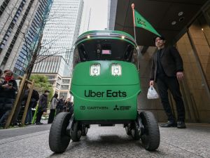 A robot delivery service by Uber Eats Japan. (Photo by Richard A. Brooks / AFP Uber Eats