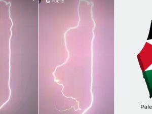 Photo showing lightening from UAE. (X/Twitter) Palestine