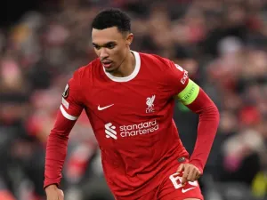 Liverpool's English defender #66 Trent Alexander-Arnold controls the ball during the UEFA Europa League group E football match between Liverpool and Linzer ASK at Anfield in Liverpool, north west England on November 30, 2023. (Photo by Oli SCARFF / AFP)