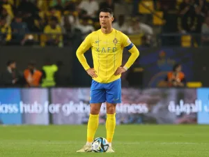Nassr's Portuguese forward #07 Cristiano Ronaldo reacts after his team conceded a second goal during the Saudi Pro League football match between Al-Nassr and Al-Raed in Riyadh's Al-Awal Park Stadium on March 7, 2024. (Photo by Fayez NURELDINE / AFP)