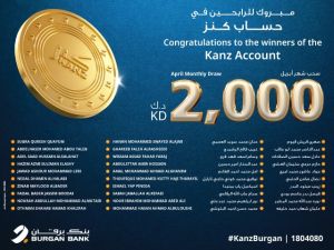 Burgan Bank Announces the Names of the Monthly Draw Winners of Kanz Account