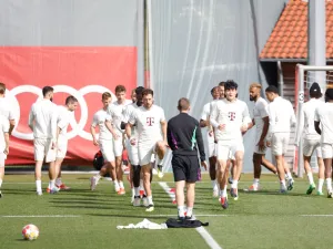 Bayern Munich's team attends a training session on April 29, 2024 in Munich, southern Germany, on the eve of the UEFA Champions League semi-final first leg football match between FC Bayern Munich and Real Madrid CF. (Photo by Michaela STACHE / AFP)