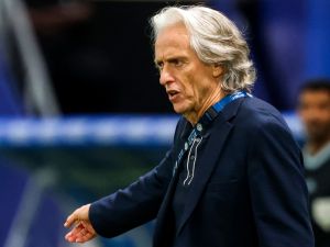 Hilal's Portuguese coach Jorge Jesus gestures during the Saudi Pro League football match between Al-Hilal and Al-Akhdoud at the Kingdom Arena stadium in Riyadh on April 2, 2024. (Photo by Fayez NURELDINE / AFP)