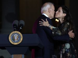 US President Joe Biden kisses his daughter Ashley Biden