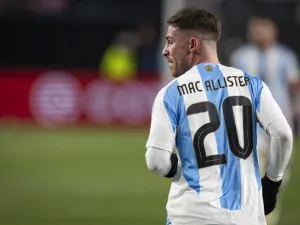 Alexis Mac Allister #20 of Argentina during the second half of the International Friendly match against El Salvador at Lincoln Financial Field on March 22, 2024 in Philadelphia, Pennsylvania. Ira L. Black/Getty Images/AFP (Photo by Ira L. Black / GETTY IMAGES NORTH AMERICA / Getty Images via AFP)