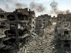 جانب من الدمار الذي لحق بحي الشجاعية جراء العدوان الإسرائيلي